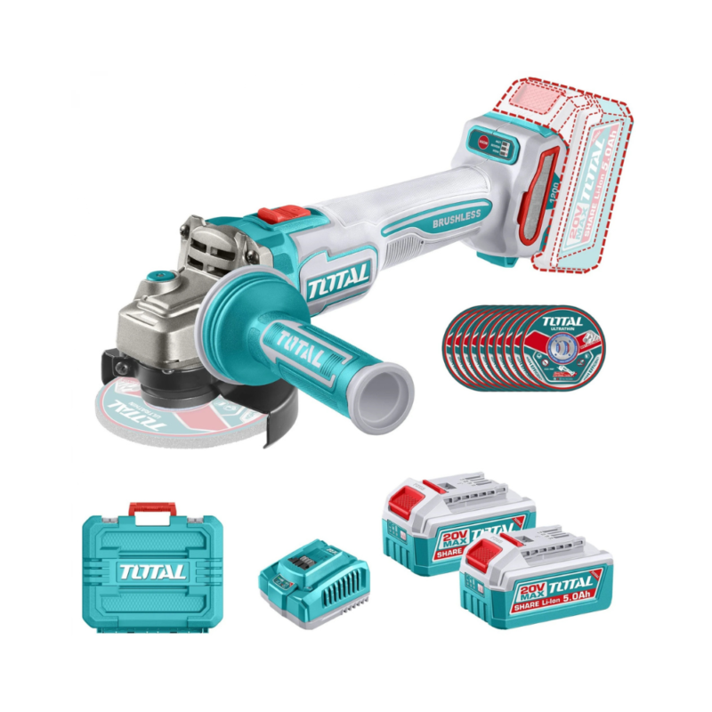 Amoladora Angular 4.1/2" Inalámbrica 20v Sin Carbones - 2 Baterías 5.0Ah TAGLI2120252