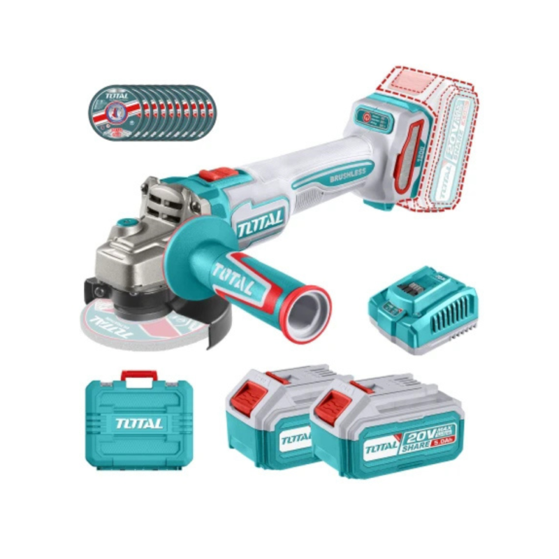 Amoladora Angular 4.1/2" Inalámbrica 20v Sin Carbones - 2 Baterías 5.0Ah TAGLI2211532