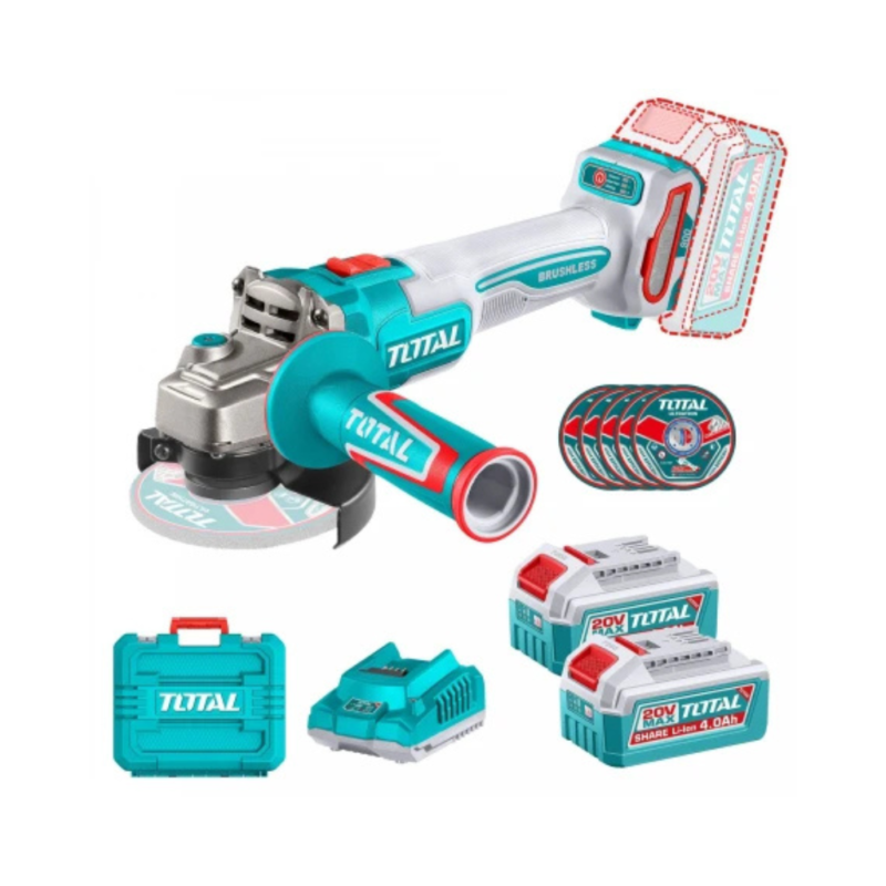 Amoladora Angular 4.1/2" Inalámbrica 20v Sin Carbones - 2 Baterías 4.0Ah TAGLI261522