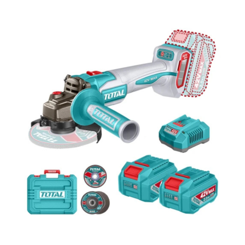 Amoladora Inalámbrica 42v 4.1/2" Sin Carbones - 2 Baterías 2.0Ah, Cargador Y Maletín TAGLI4108112