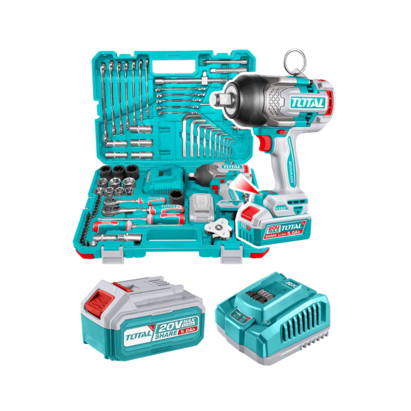 Set De 126 Piezas: Llave De Impacto Inalámbrica 20v 3/4" 1350Nm + Dados + Llaves + Puntas THKTHP31262