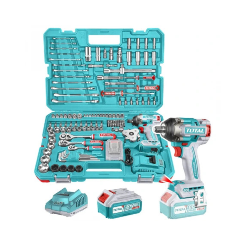 Set De 152 Piezas: Llave De Impacto Inalámbrica 20v 1/2" 500Nm + Dados + Llaves + Puntas THKTHP31522