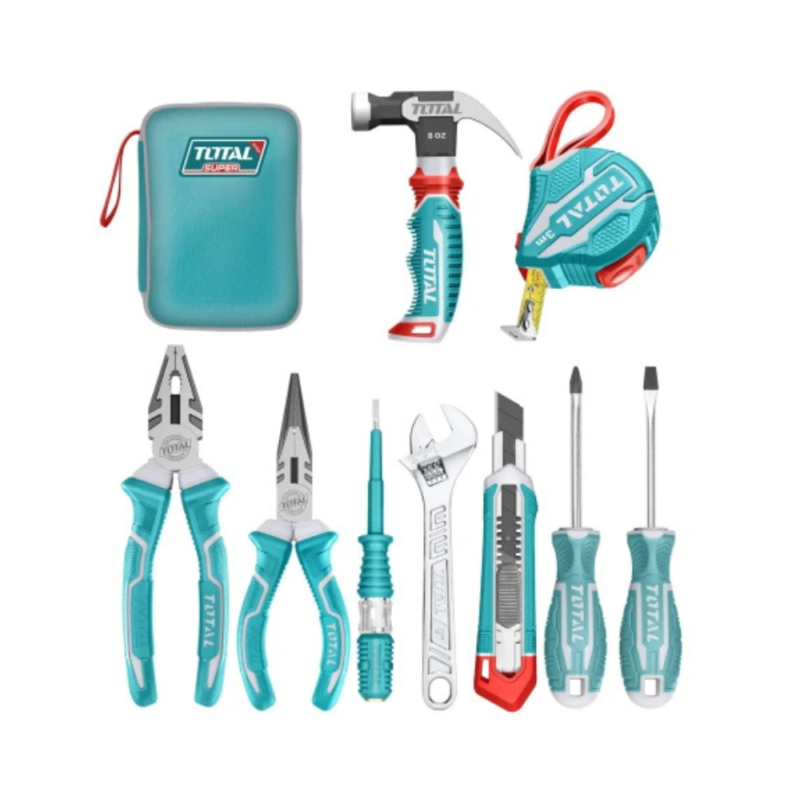 Set 9 Herramientas Pinzas, Destornilladores, Martillo - Con Estuche THKTHP90097