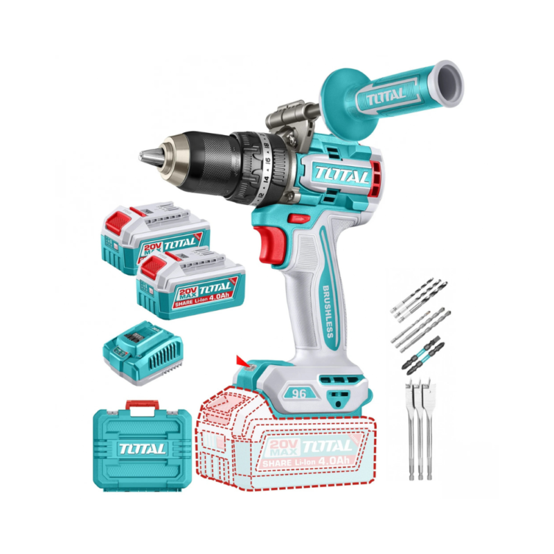 Taladro Percutor Y Atornillador 20v 96Nm - Doble Batería, Cargador Y Maletín - Sin Carbones TIDLI209686
