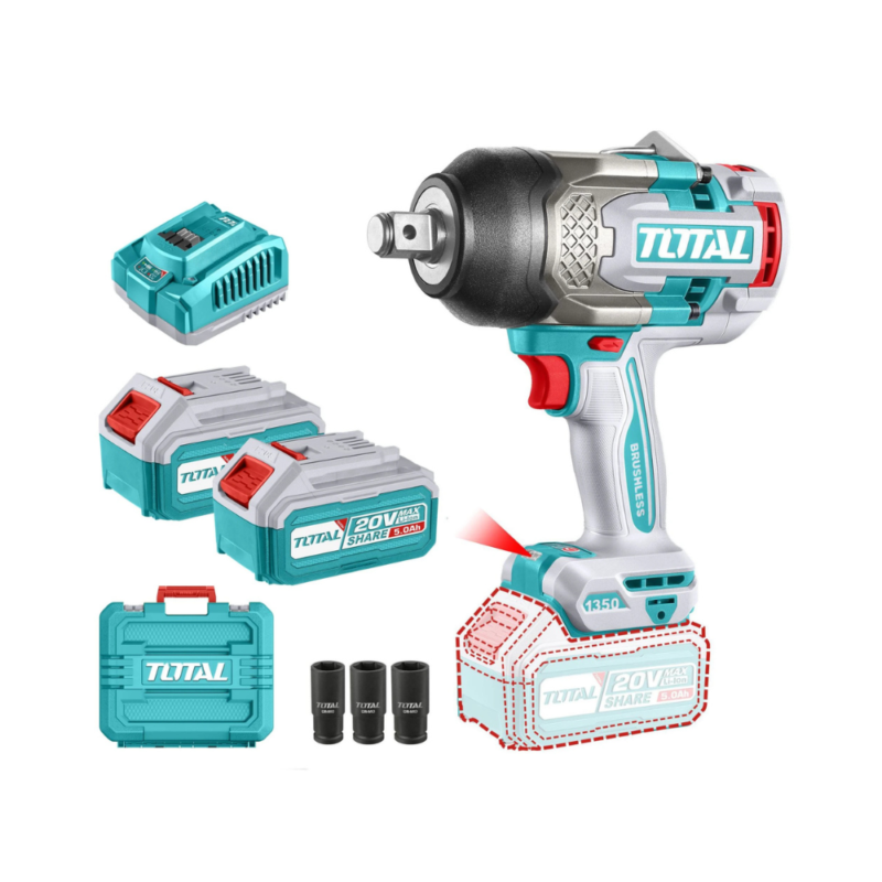 Llave De Impacto Inalámbrica 20v 3/4" 1350Nm - Doble Batería + Maletín TIWLI20135