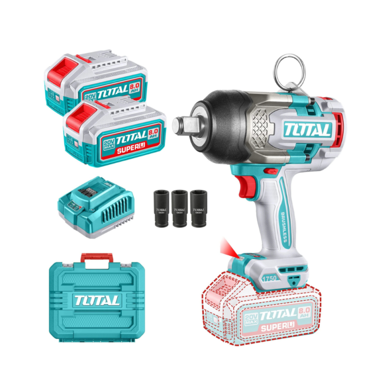 Llave De Impacto Inalámbrica 20v 3/4" 1750Nm - Doble Batería + Maletín TIWLI20175