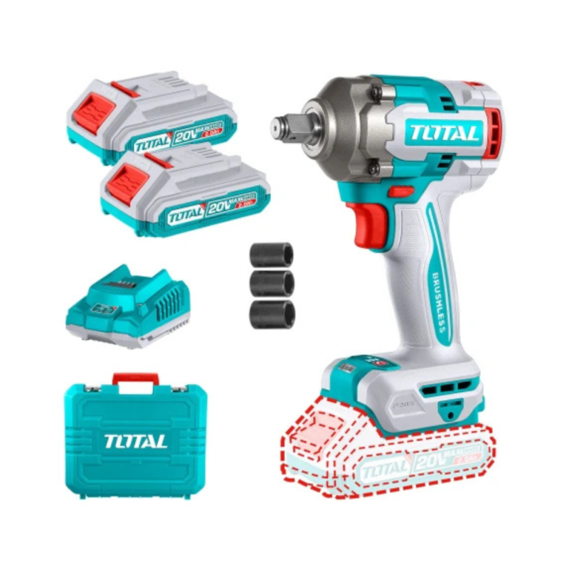 Llave De Impacto Inalámbrica 20v 1/2" 400Nm - Doble Batería + Maletín