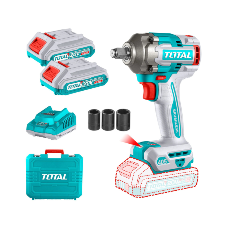 Llave De Impacto Inalámbrica 20v 1/2" 405Nm - Doble Batería + Maletín TIWLI2045