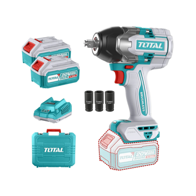 Llave De Impacto Inalámbrica 20v 1/2" 850Nm - Doble Batería + Maletín TIWLI2085