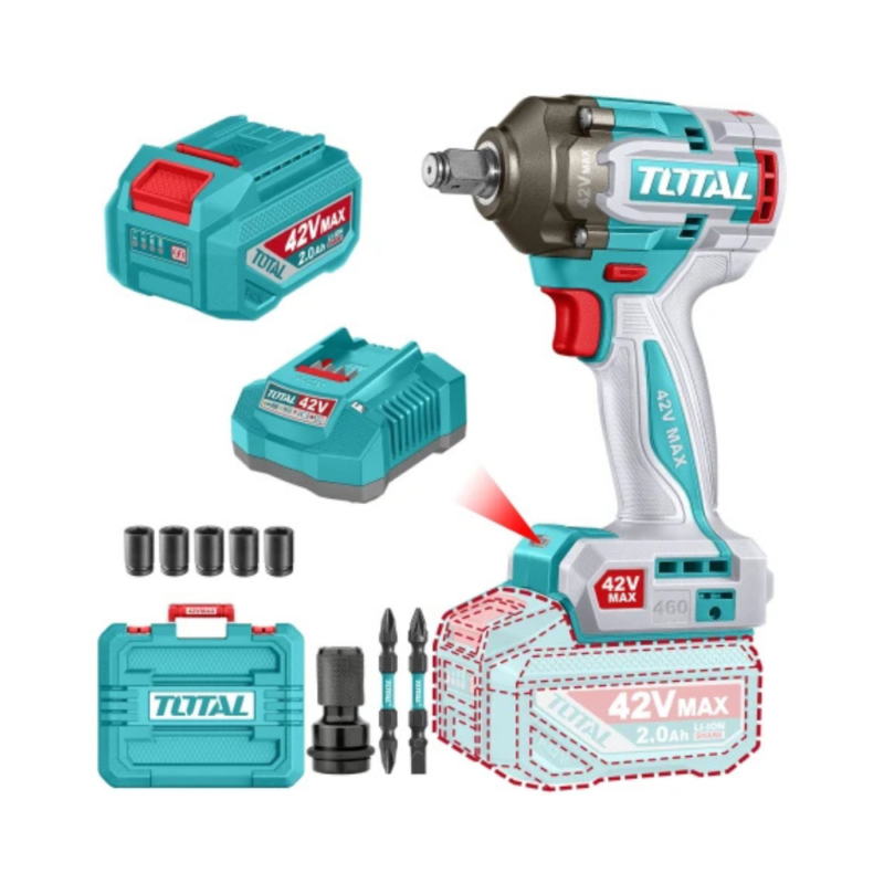 Llave De Impacto Inalámbrica 42v 1/2" 460Nm - Batería, Cargador Y Maletín - Sin Carbones TIWLI42461